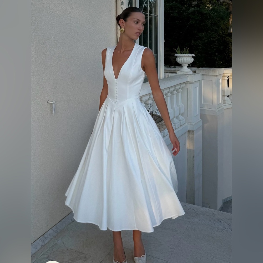 Keely Cotton Sleeveless Midi Dress - White